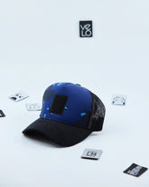 Side view of Blue Camo and Black Customisable Trucker Cap