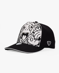 Baseball Cap - Curved Visor - Art Collection - Doodle Monkey - Black - White