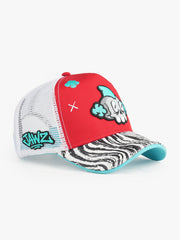 Jawz Red Trucker Cap detail view 3