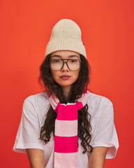 Pink & Blush unisex acrylic scarf flat lay in electric pink and soft blush