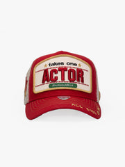 Front view of Actor Red Trucker Hat