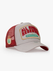 Side view of All Rights Reserved Gray Trucker Hat