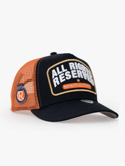 Side view of All Rights Reserved Navy Blue Trucker Hat