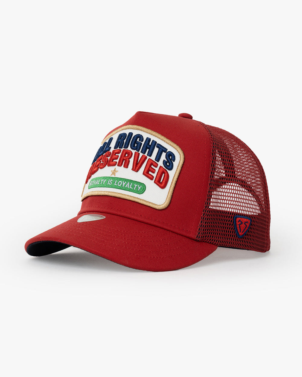 Side view of All Rights Reserved Red Trucker Hat