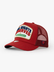 Side view of All Rights Reserved Red Trucker Hat