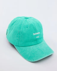 side view of Hahaha No Aqua Blue Washed Cap