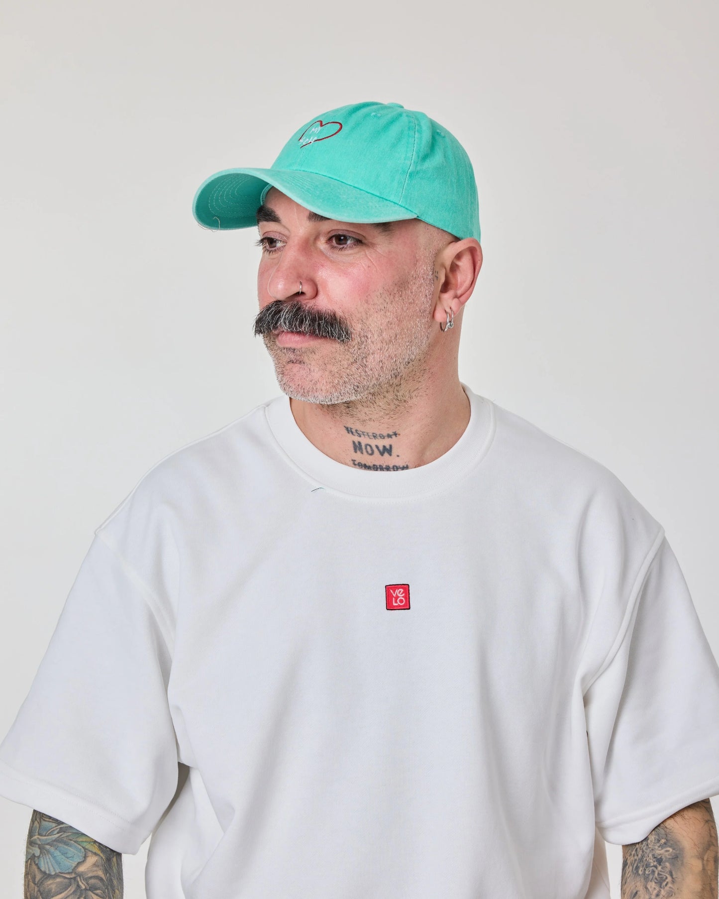 man wearing Love Myself Aqua Blue Washed Cap Hat