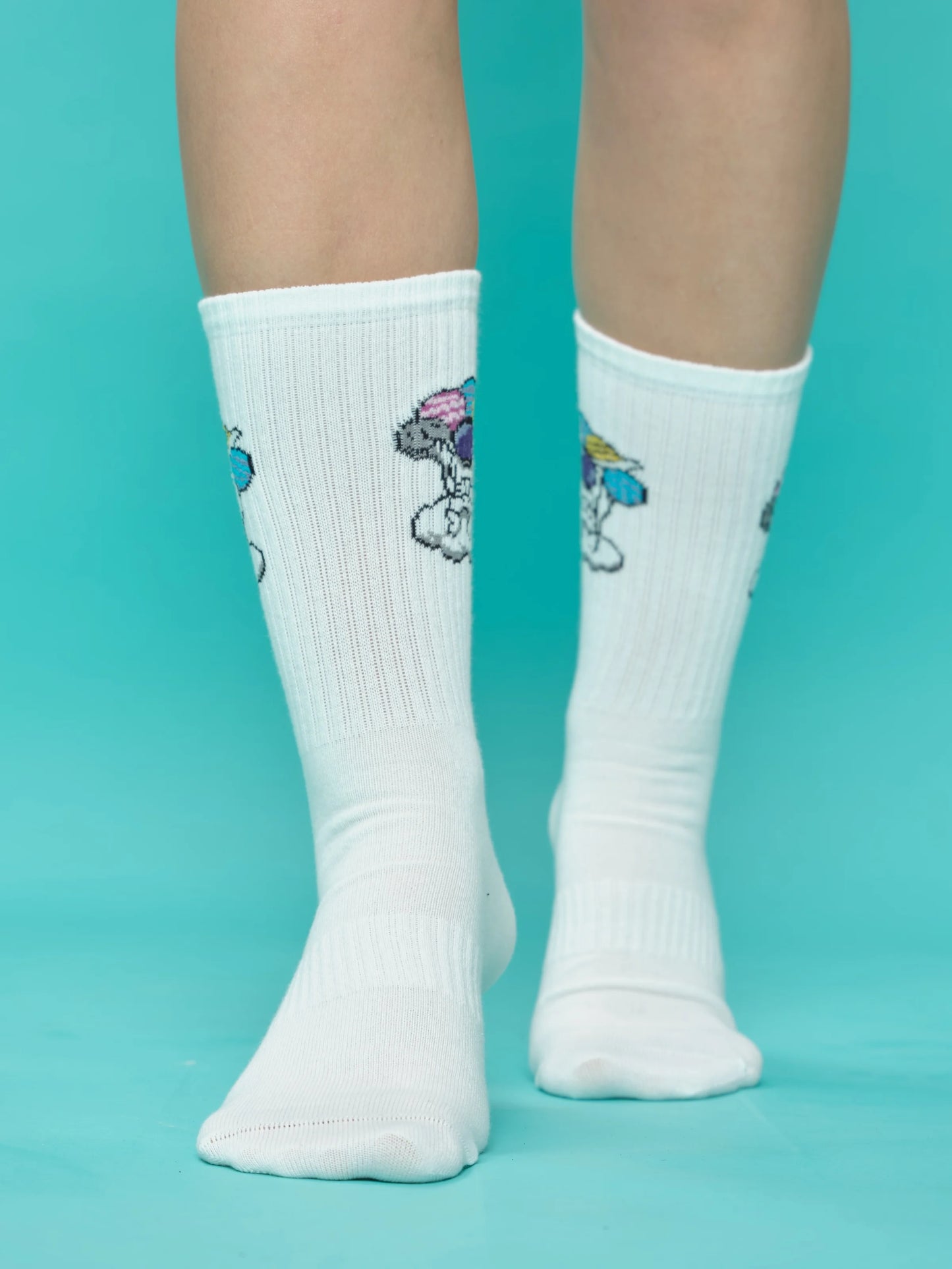 front view of white astronaut socks