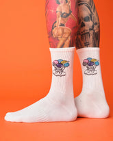 side view of white astronaut socks