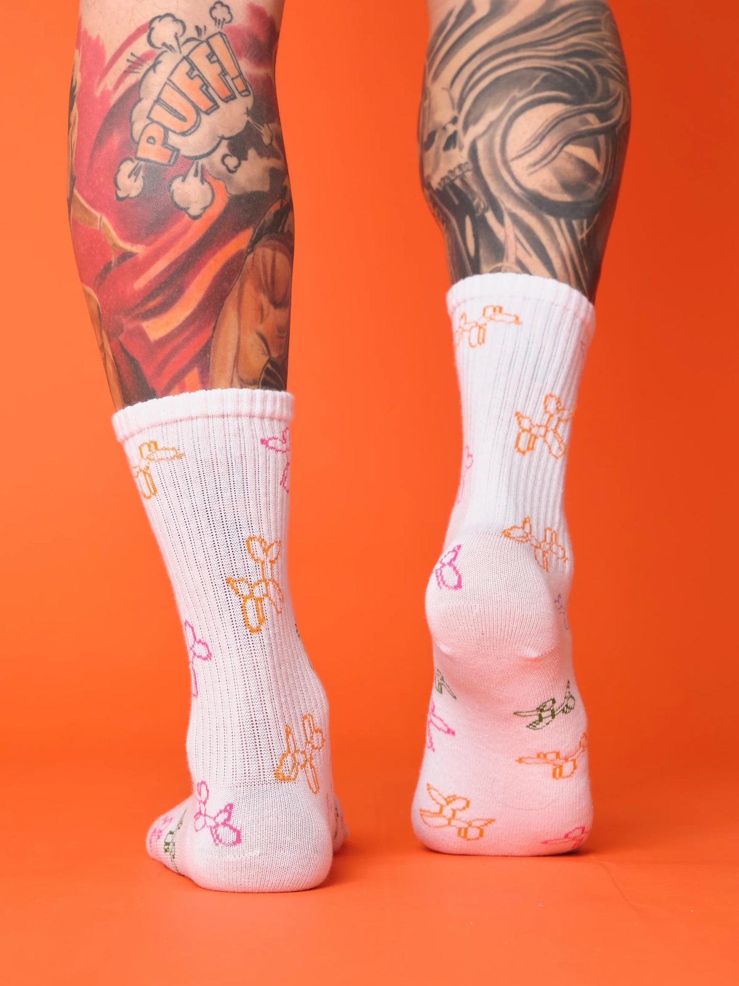 back view of balloon dog socks