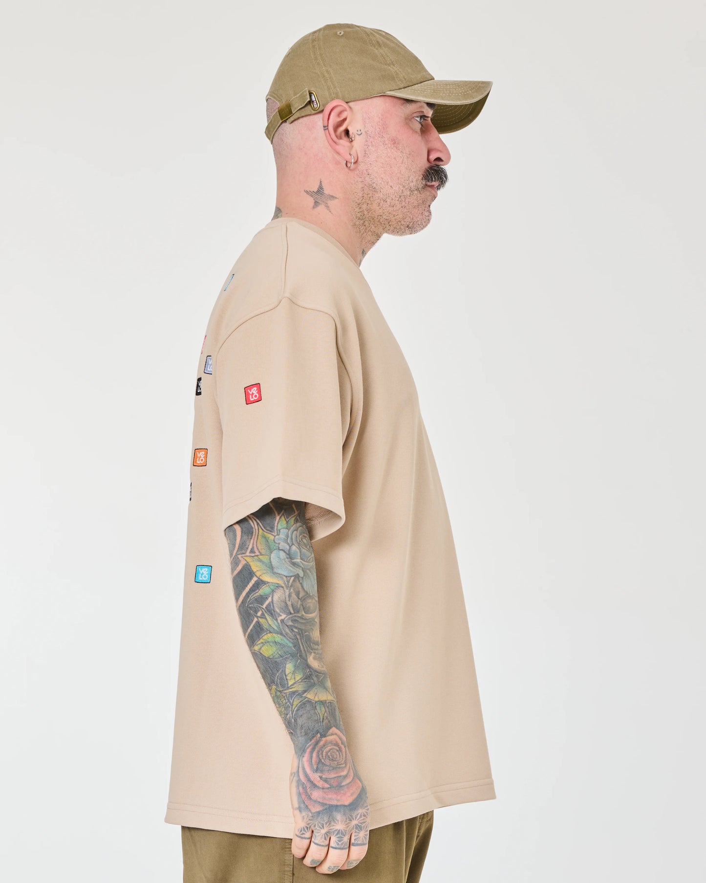 side view of Love Pixel Beige Tee