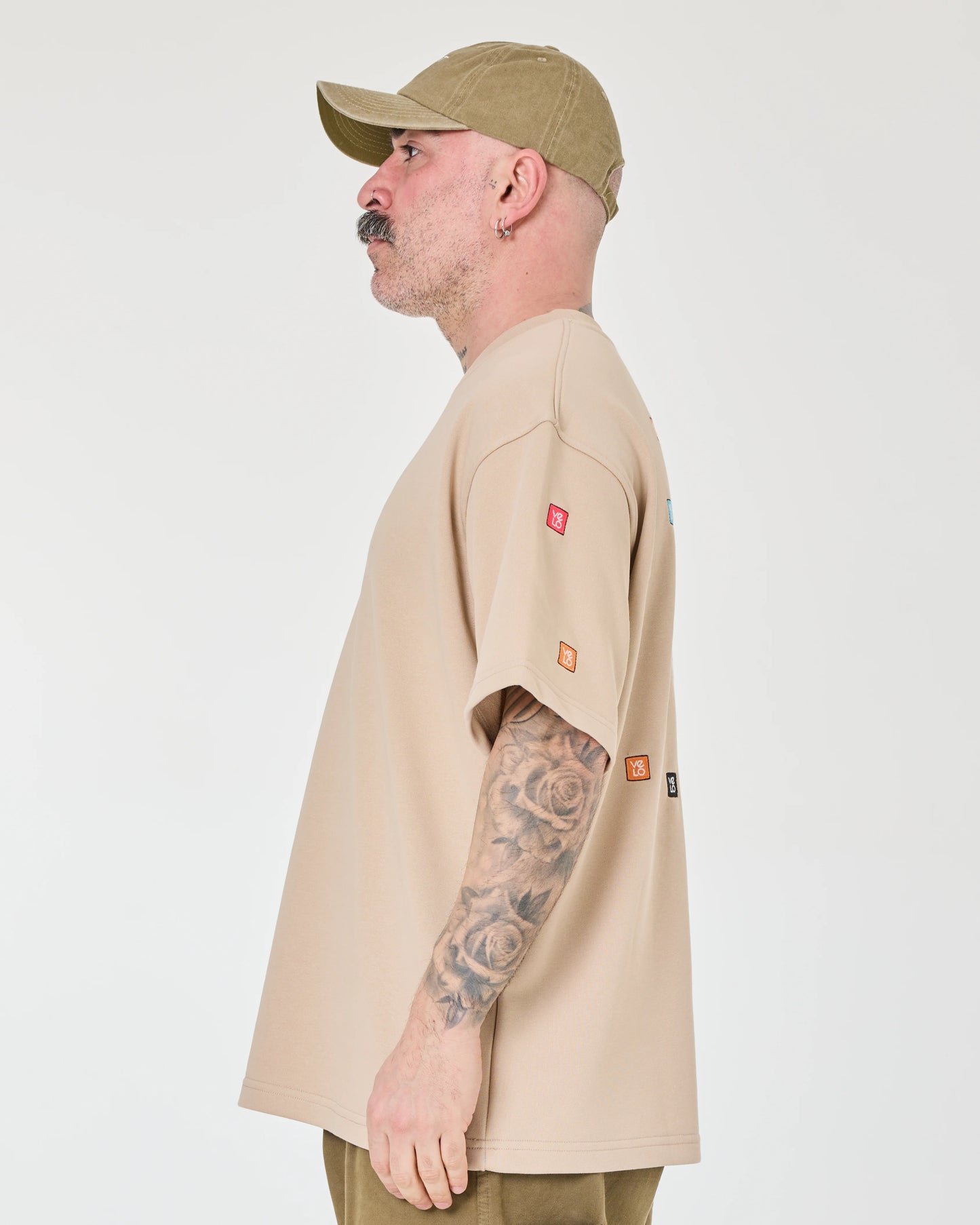 side view of Love Pixel Beige Tee