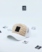 Side view of Beige Tiger and White Customisable Trucker Cap
