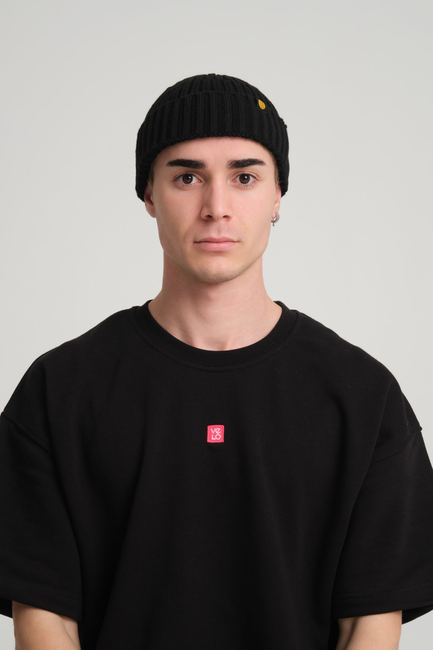 front view of a man wearing Black Fisherman Beanie