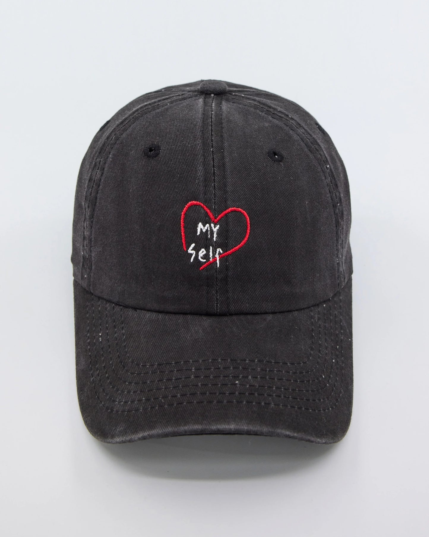 front view of Love Myself Black Washed Cap