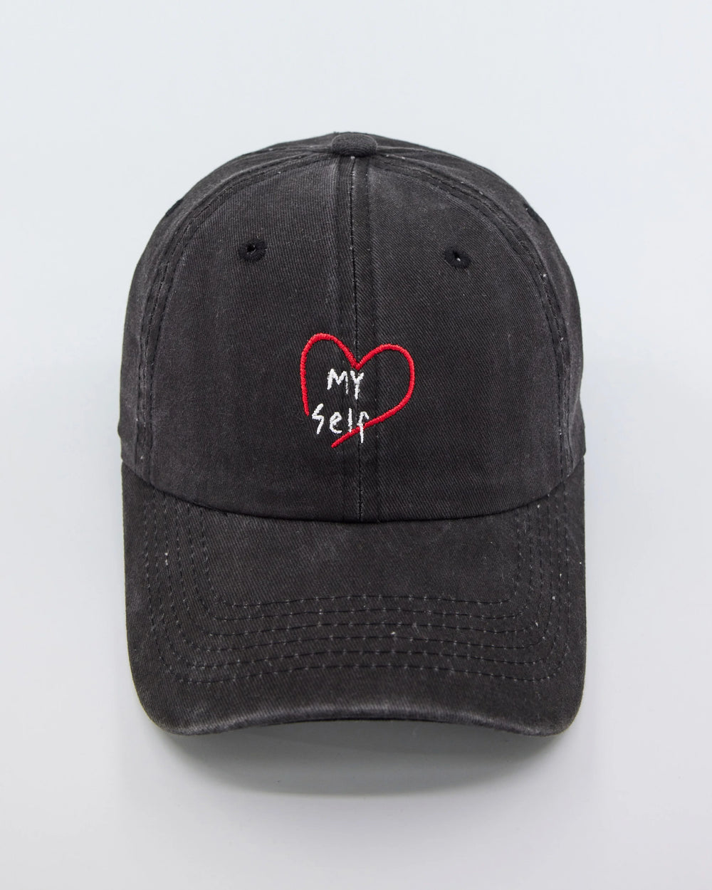 front view of Love Myself Black Washed Cap