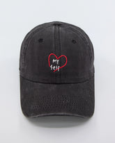 front view of Love Myself Black Washed Cap