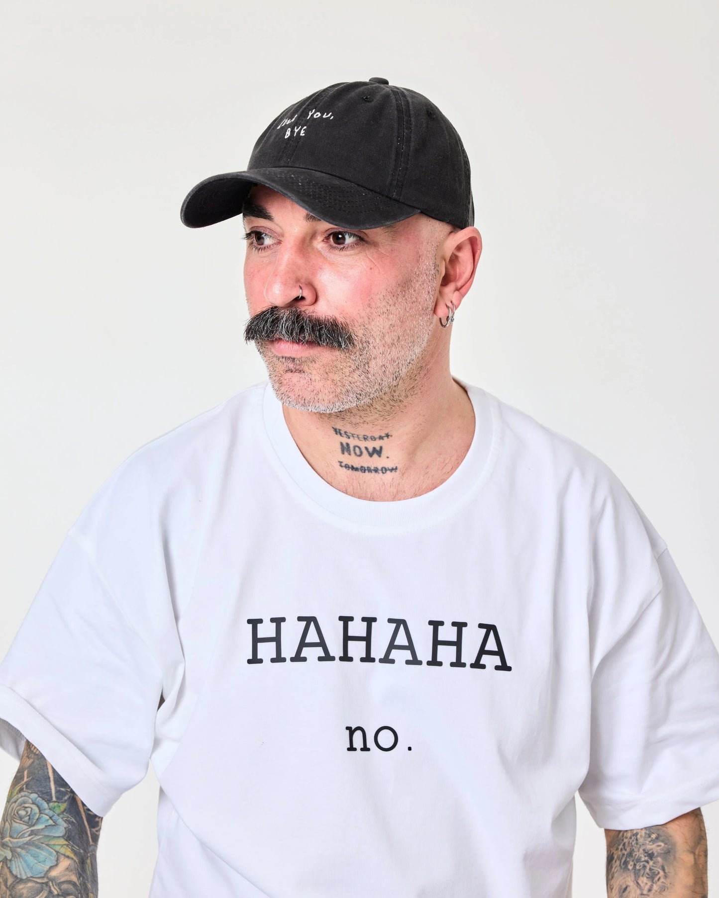 man wearing Love You Bye Black Washed Cap Hat