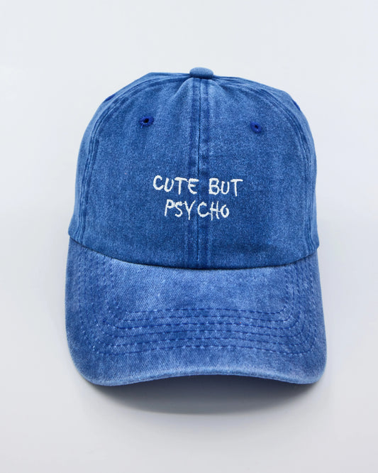 front view of Cute But Psycho Blue Washed Cap