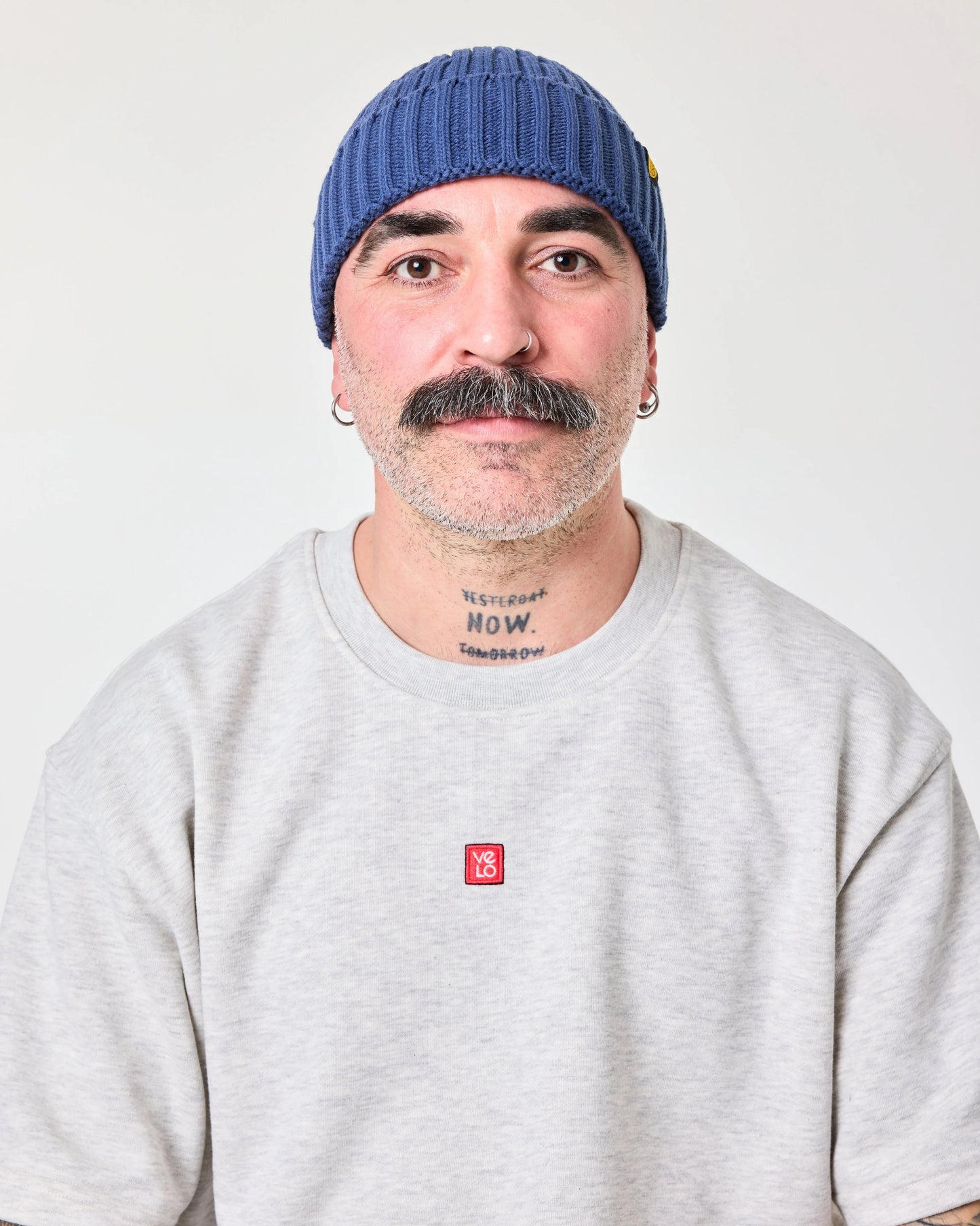 front view of a man wearing Blue Fisherman Beanie
