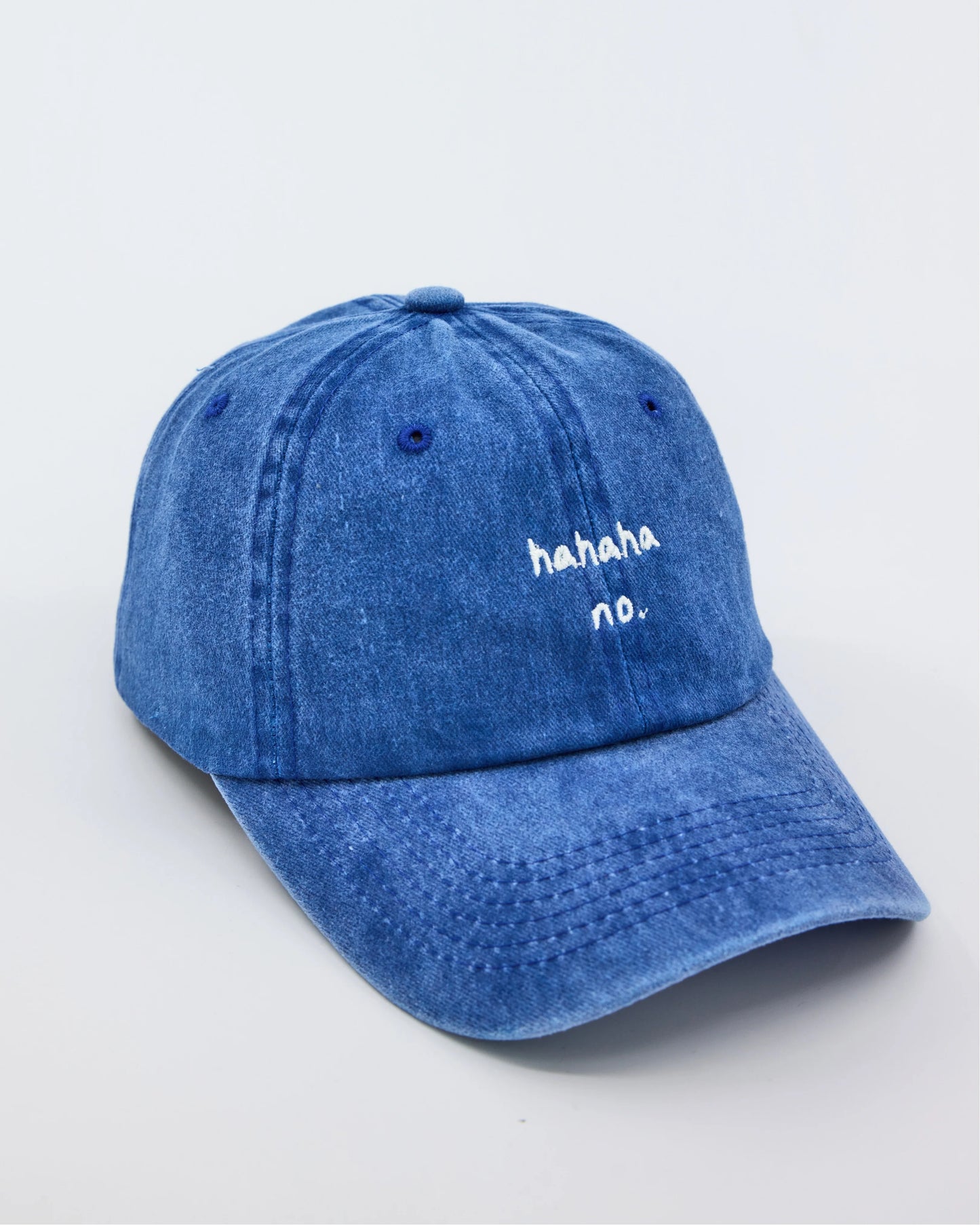 side view of Hahaha No Blue Washed Cap