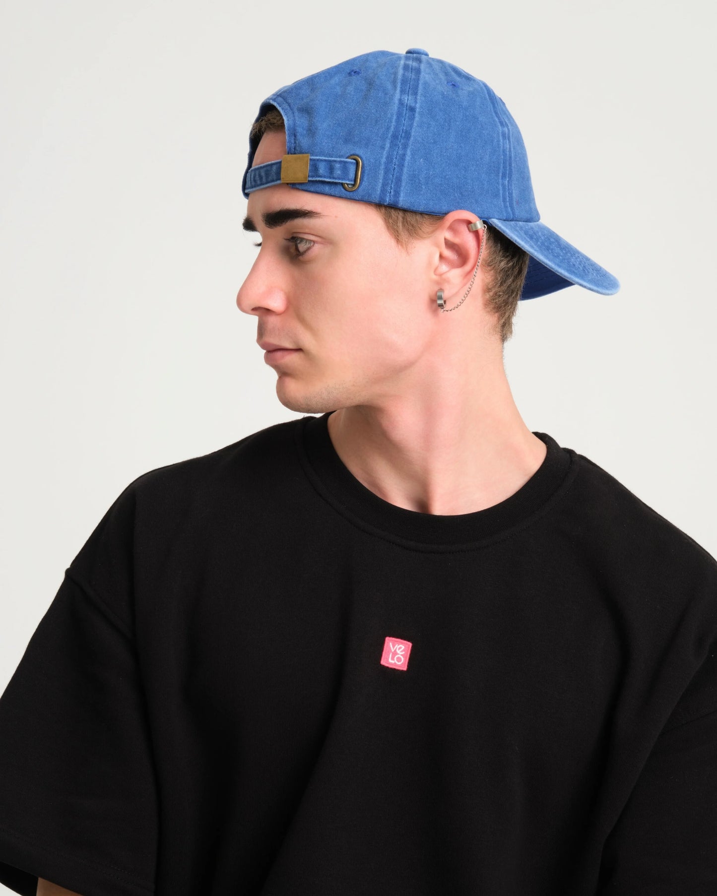 man wearing Hahaha No Blue Washed Cap Hat