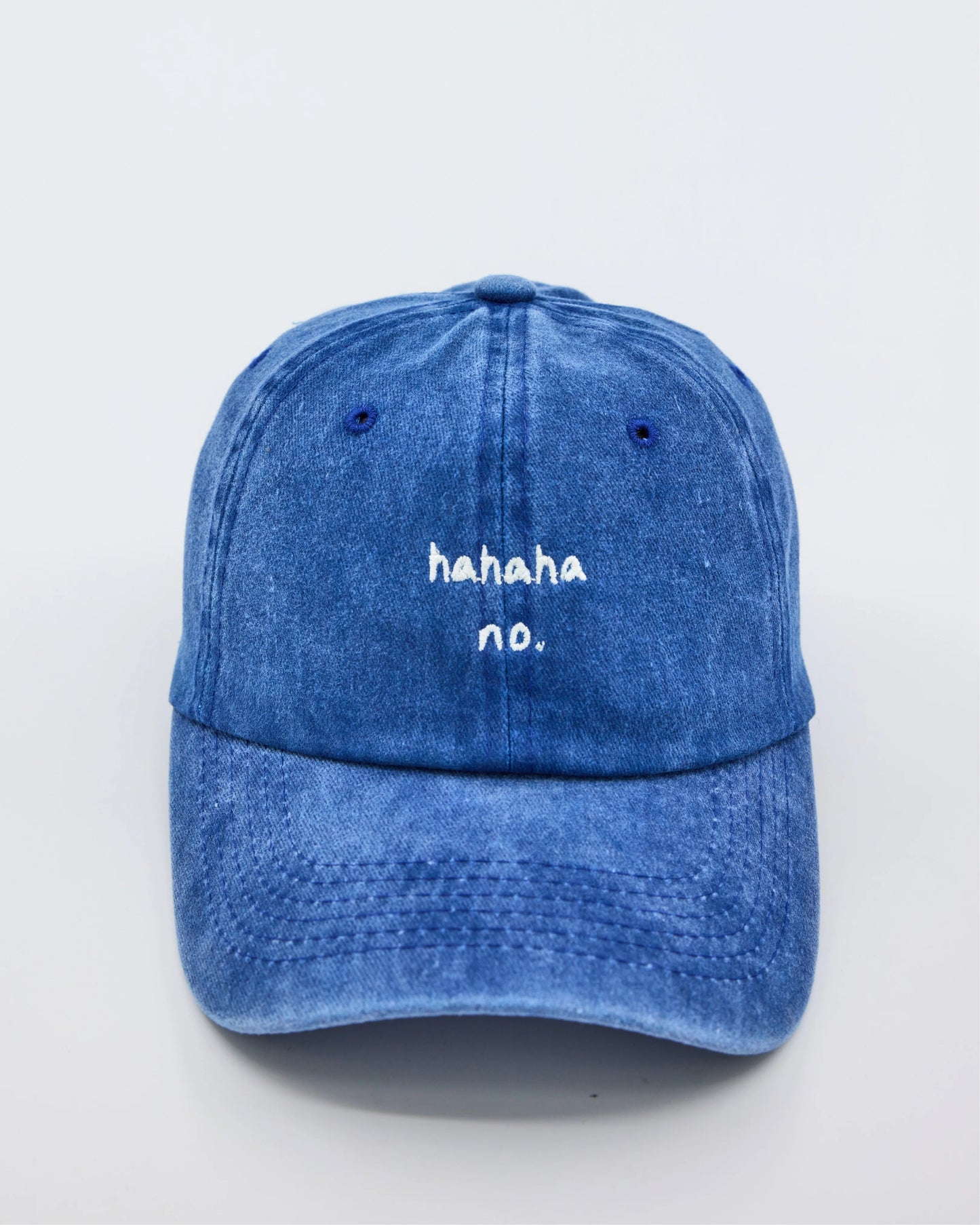 front view of Hahaha No Blue Washed Cap