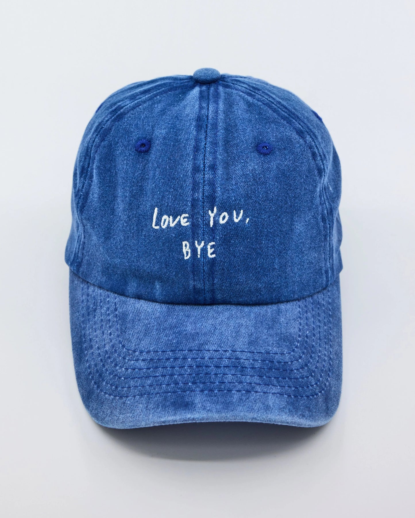 front view of Love You Bye Blue Washed Cap