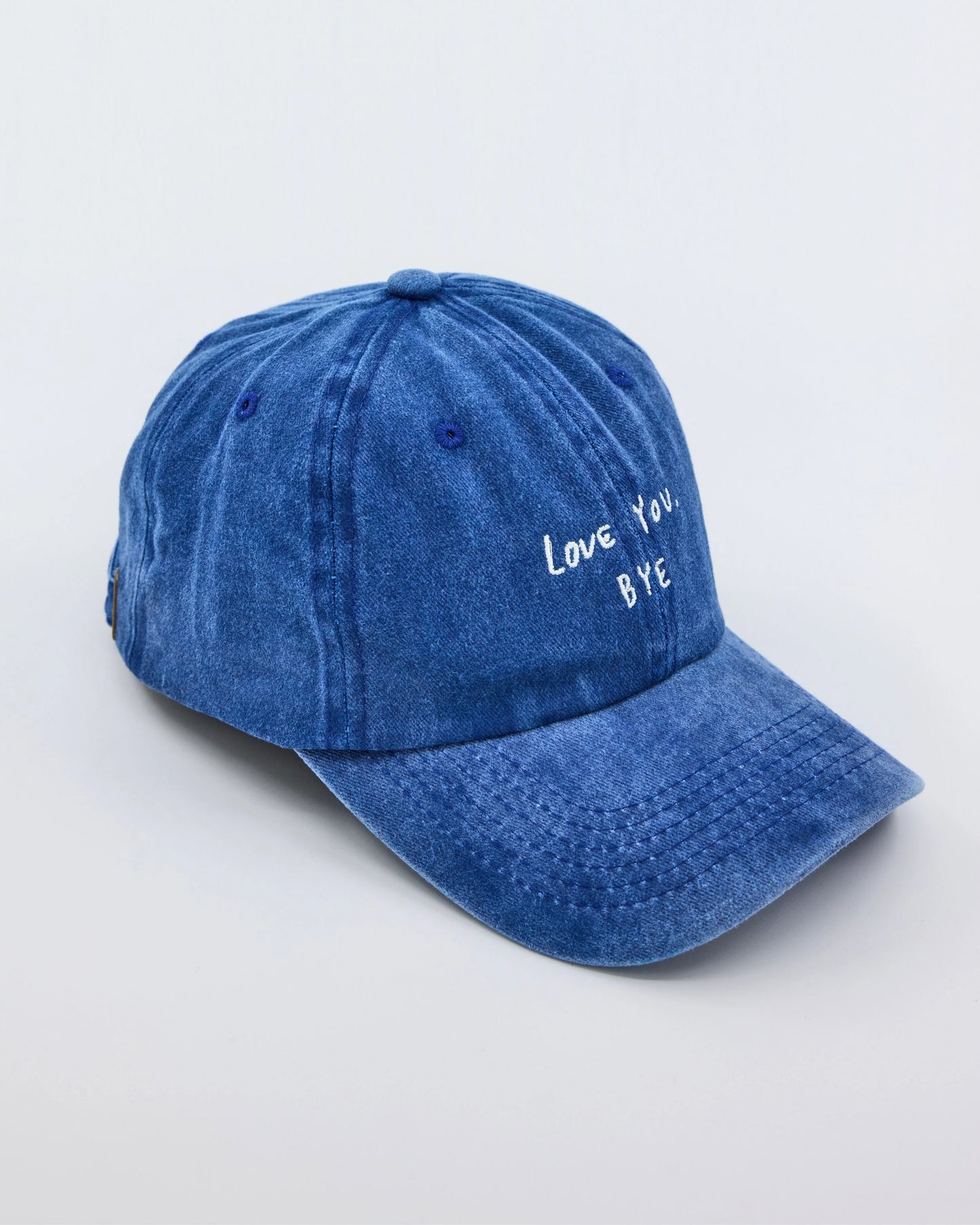 side view of Love You Bye Blue Washed Cap