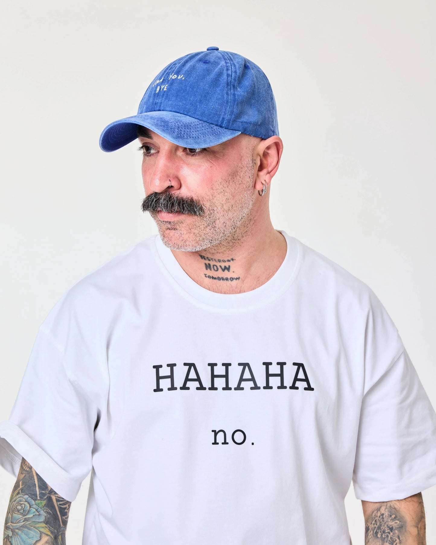 man wearing Love You Bye Blue Washed Cap Hat