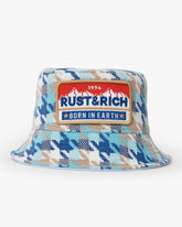 Front view of Born In Earth Blue Bucket Hat
