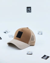Side view of Brown and Beige Customisable Trucker Cap