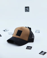 Side view of Brown and Black Customisable Trucker Cap