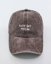 front view of Cute But Psycho Brown Washed Cap