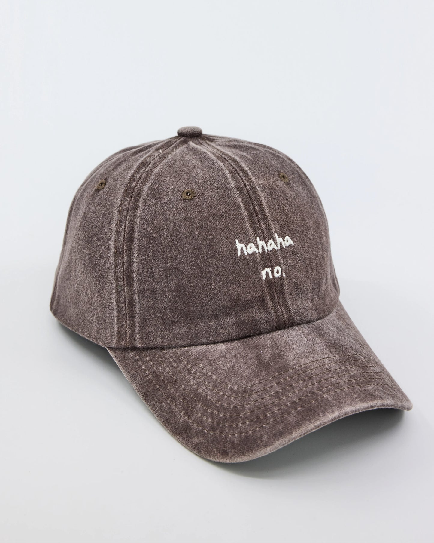 side view of Hahaha No Brown Washed Cap