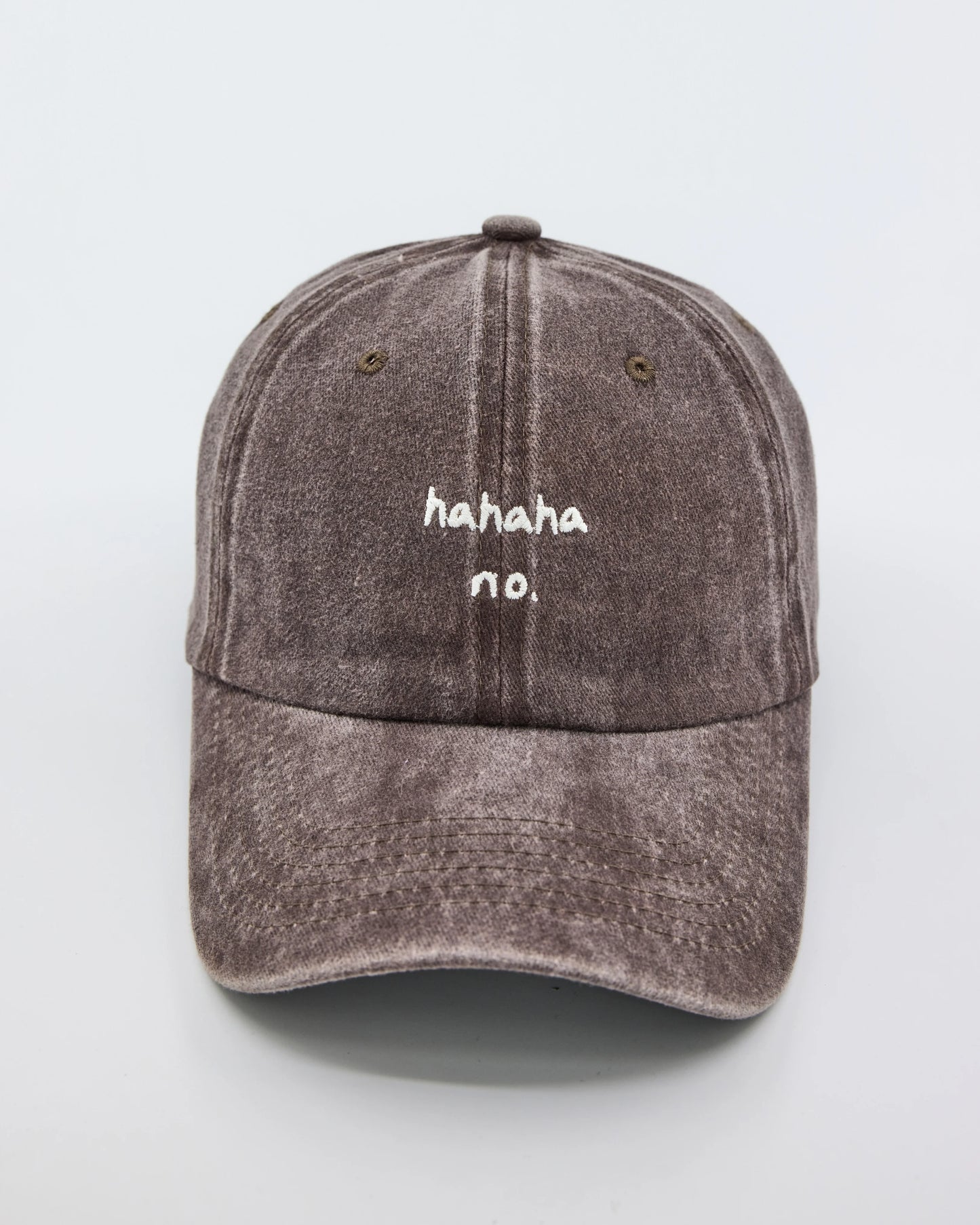 front view of Hahaha No Brown Washed Cap