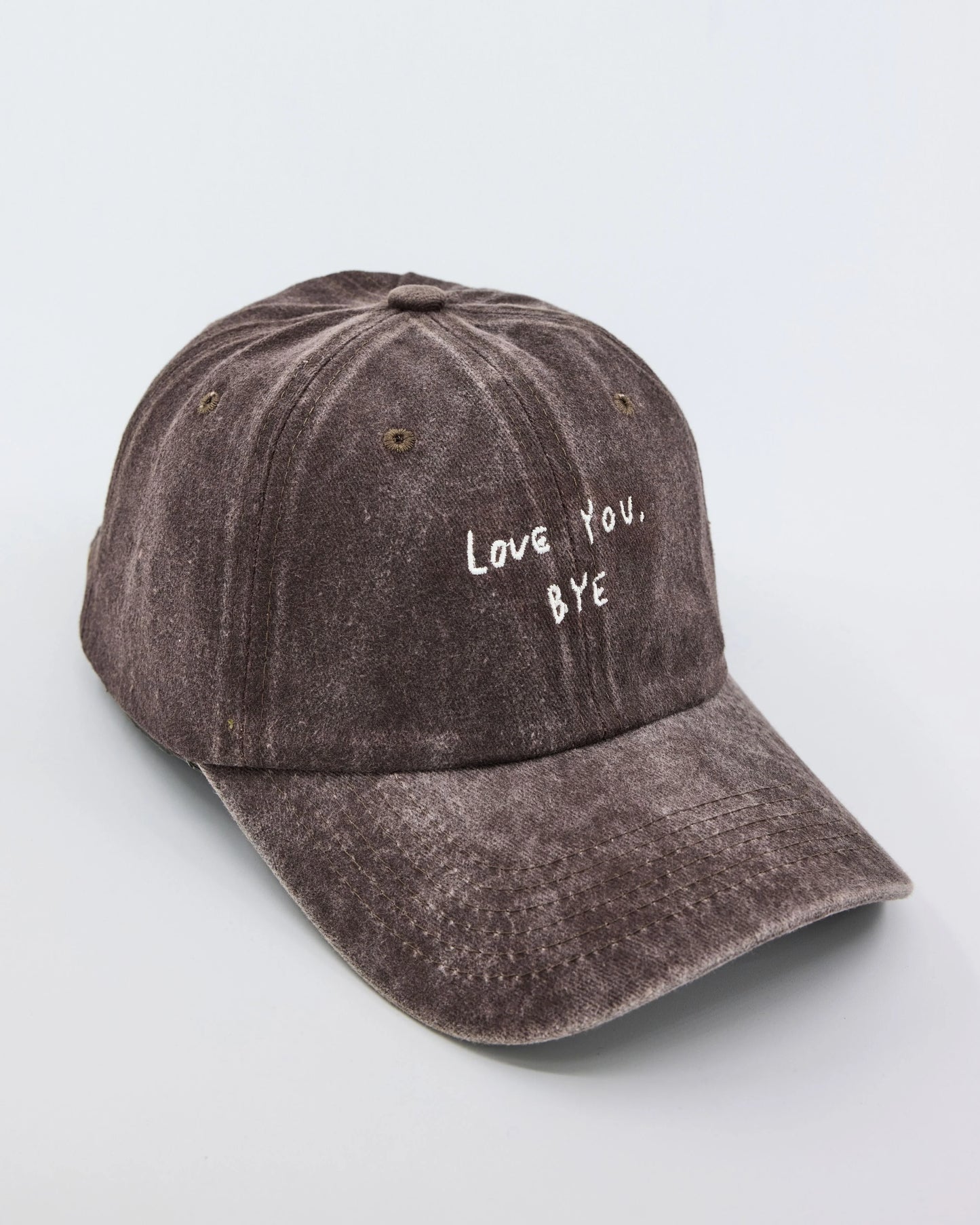 side view of Love You Bye Brown Washed Cap