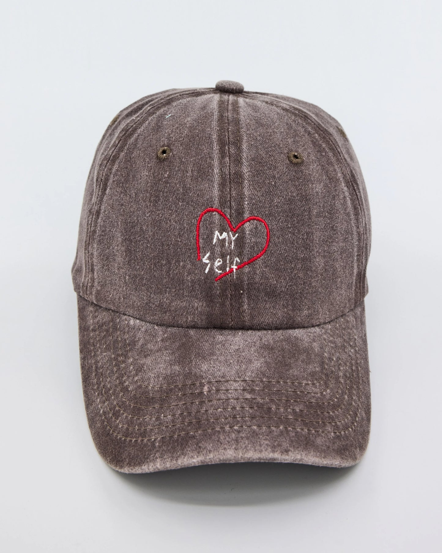 front view of Love Myself Brown Washed Cap
