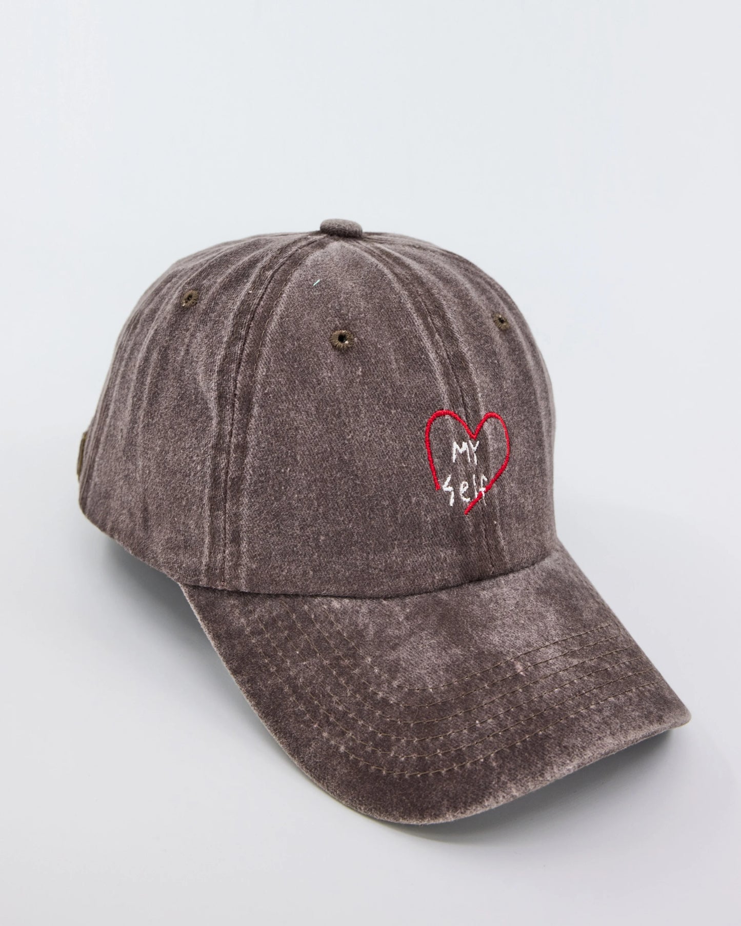 side view of Love Myself Brown Washed Cap