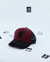 Side view of Burgundy and Black Customisable Trucker Cap