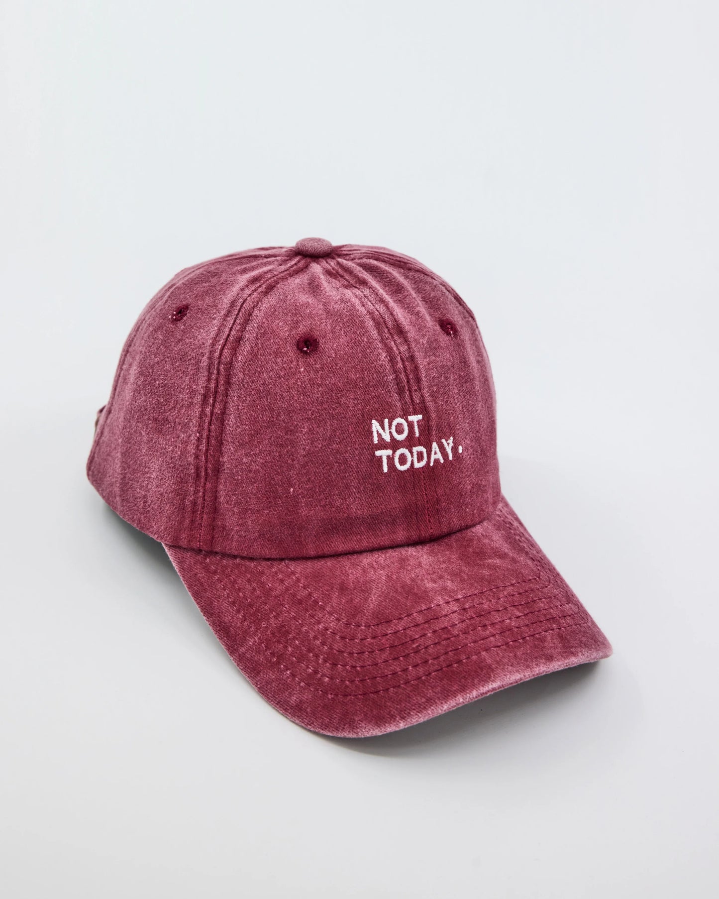 side view of Not Today Burgundy Washed Cap
