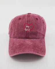 front view of Love Myself Burgundy Washed Cap