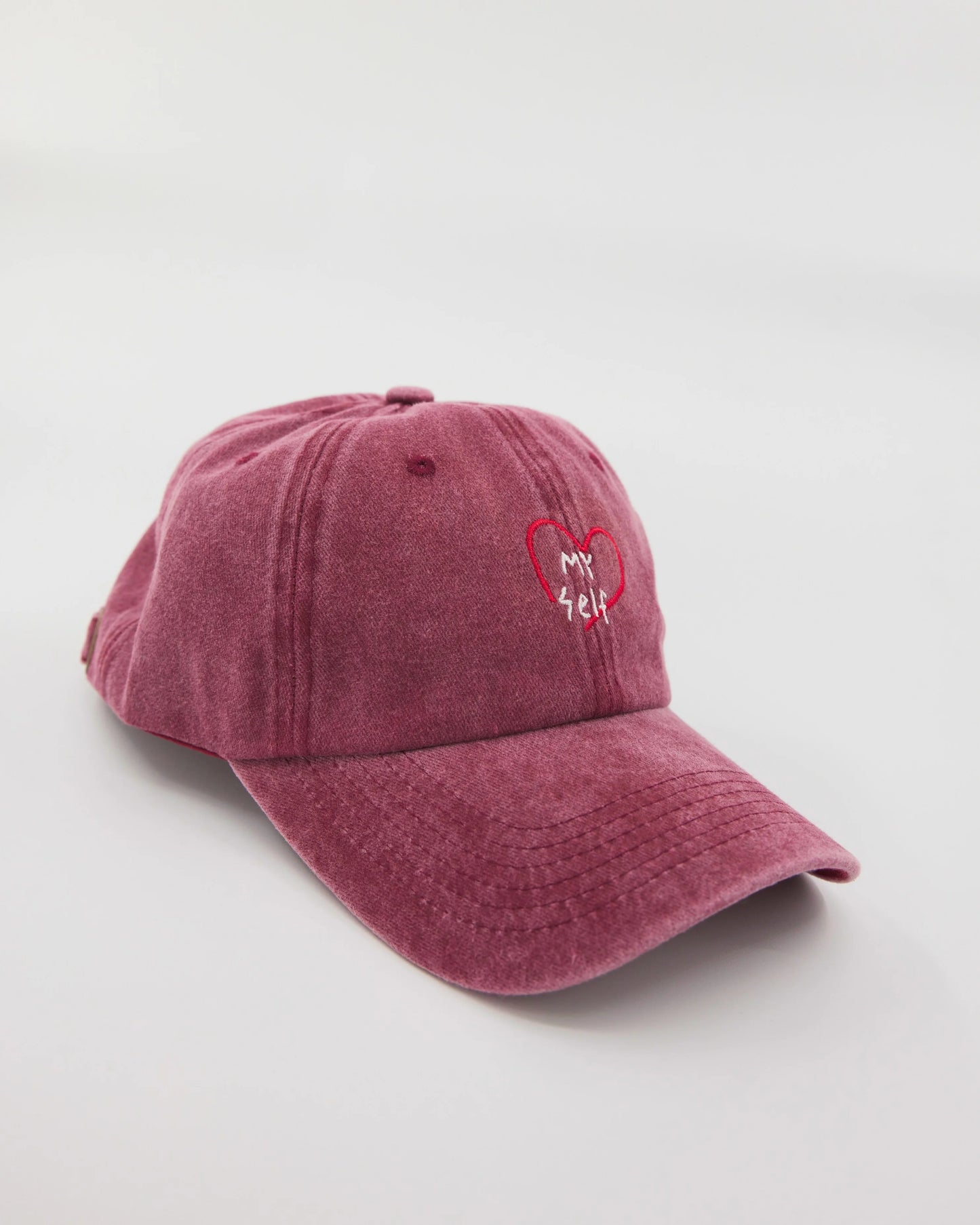side view of Love Myself Burgundy Washed Cap