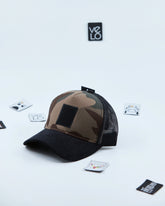 Side view of Brown Camo and Black Customisable Trucker Cap
