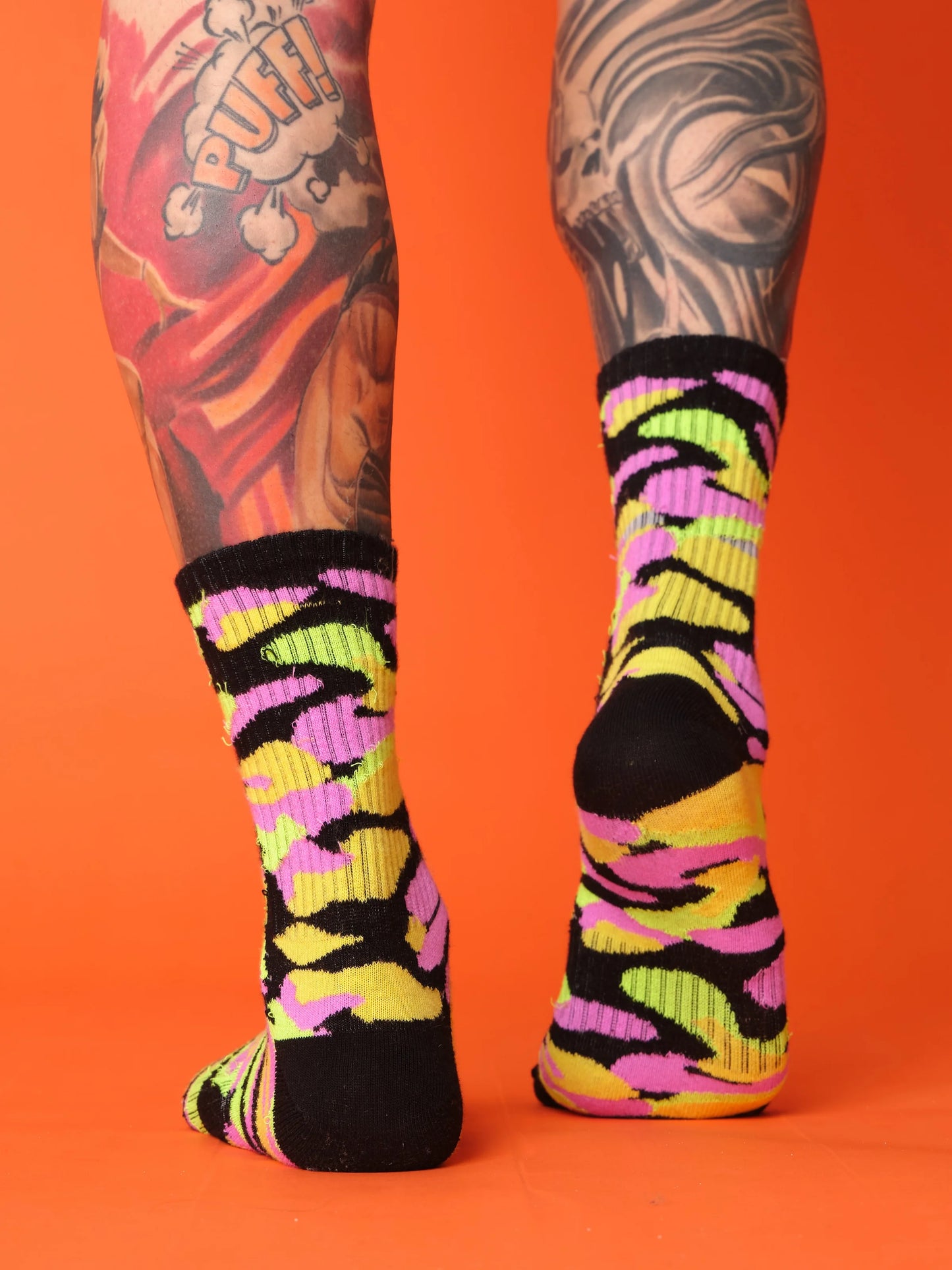 back view of camouflage socks
