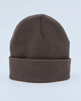 Chocolate beanie on a light blue background