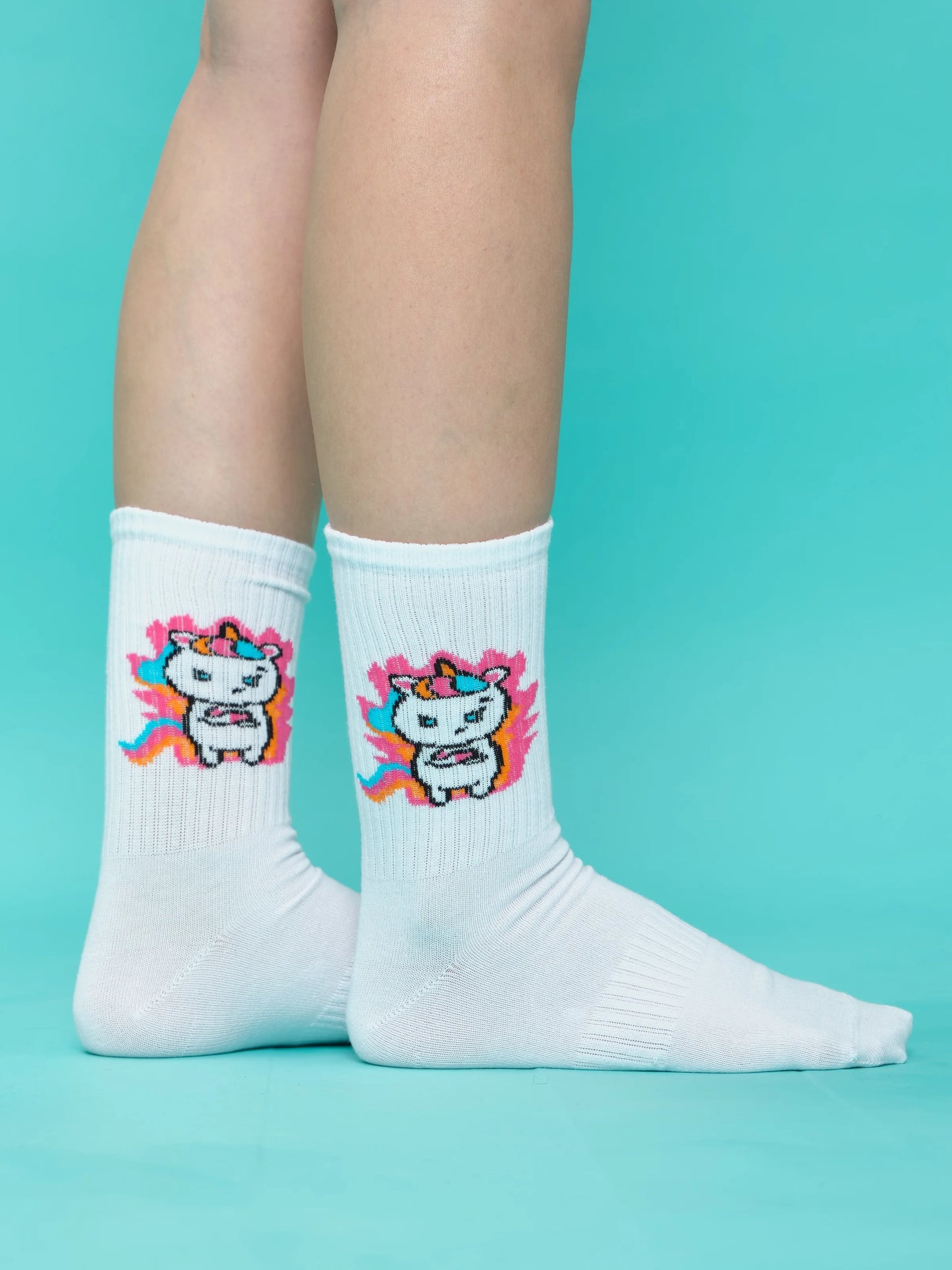 side view of colourful unicorn white socks