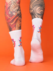 back view of colourful unicorn white socks