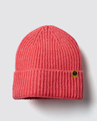Coral Lux Beanie on a light gray background