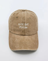 front view of Cute But Psycho Cream Washed Cap